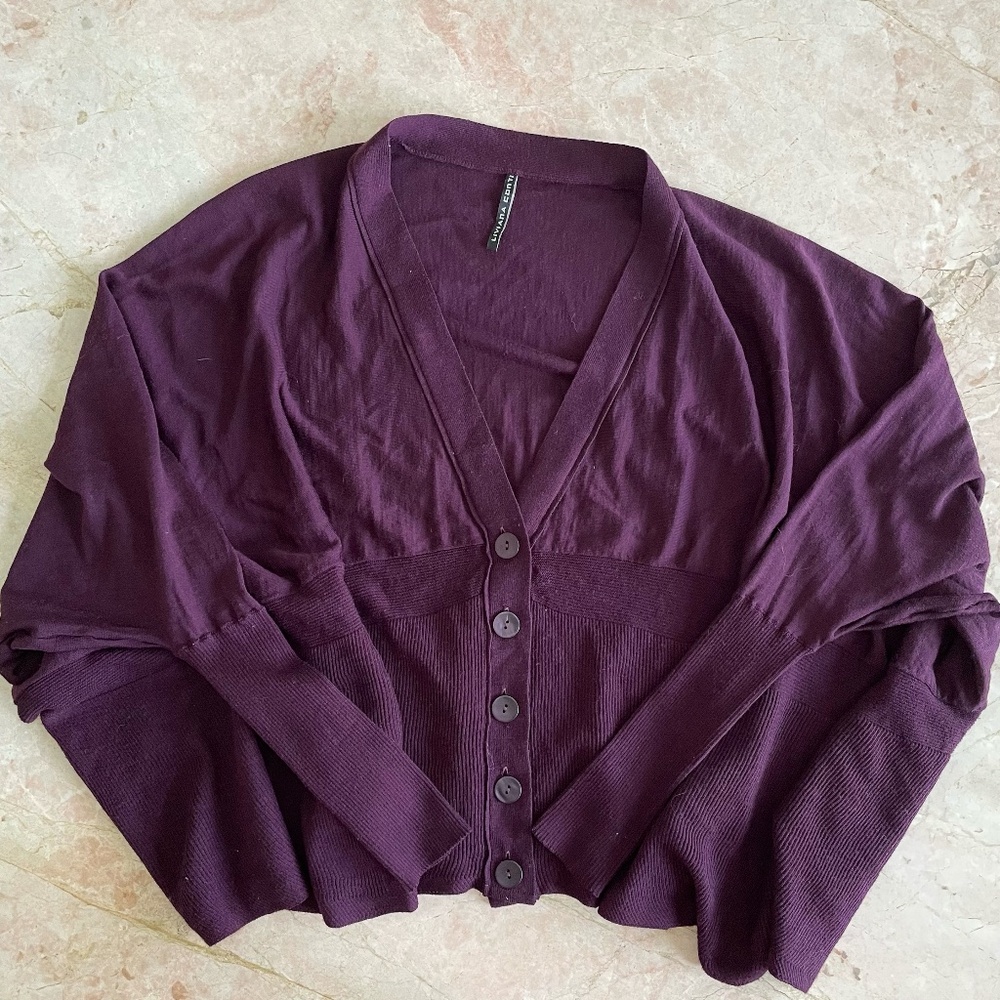 Liviana Conti purple long sleeve button up wool cardigan